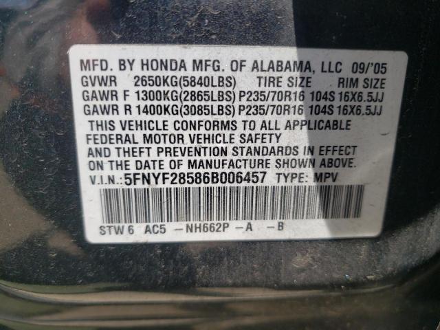 Photo 10 from auction – 2006 HONDA PILOT with VIN 5FNYF28586B006457
