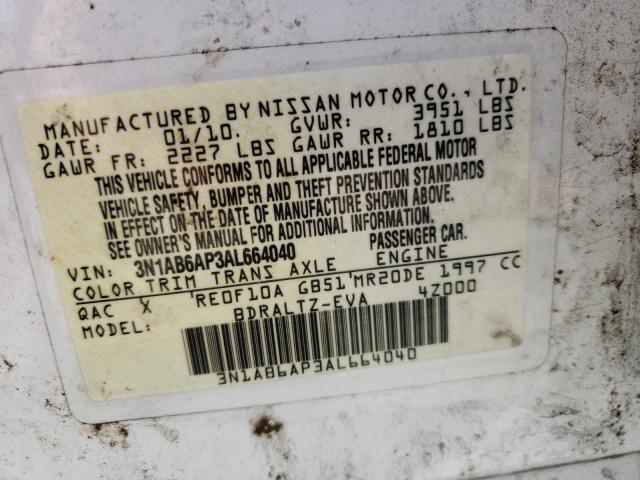 Photo 10 from auction – 2010 NISSAN SENTRA 2.0 with VIN 3N1AB6AP3AL664040