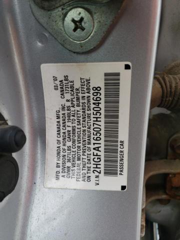 Photo 10 from auction – 2007 HONDA CIVIC LX with VIN 2HGFA16507H504698