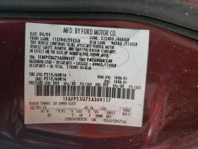 Photo 10 from auction – 2005 FORD TAURUS SE with VIN 1FAFP53U75A309117