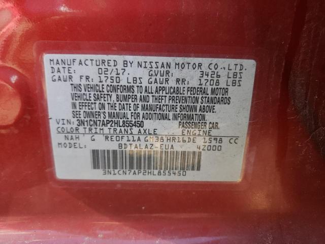 Photo 10 from auction – 2017 NISSAN VERSA S with VIN 3N1CN7AP2HL855450