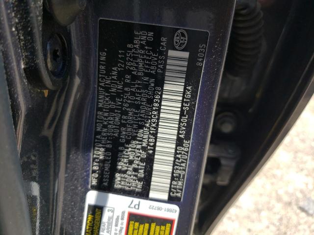 Photo 10 from auction – 2012 TOYOTA CAMRY BASE with VIN 4T4BF1FK9CR183628