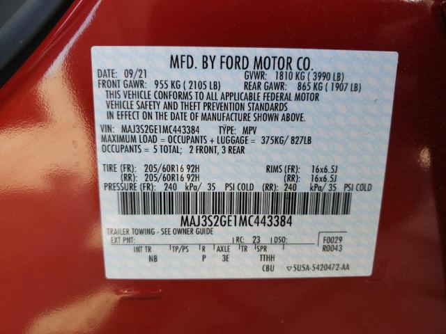 Photo 10 from auction – 2021 FORD ECOSPORT S with VIN MAJ3S2GE1MC443384