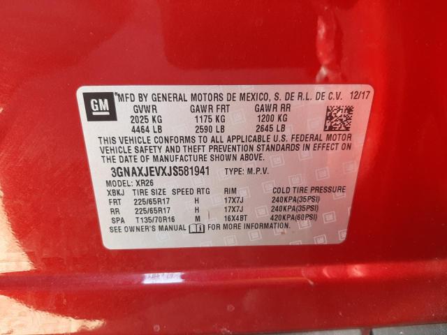 Photo 10 from auction – 2018 CHEVROLET EQUINOX LT with VIN 3GNAXJEVXJS581941