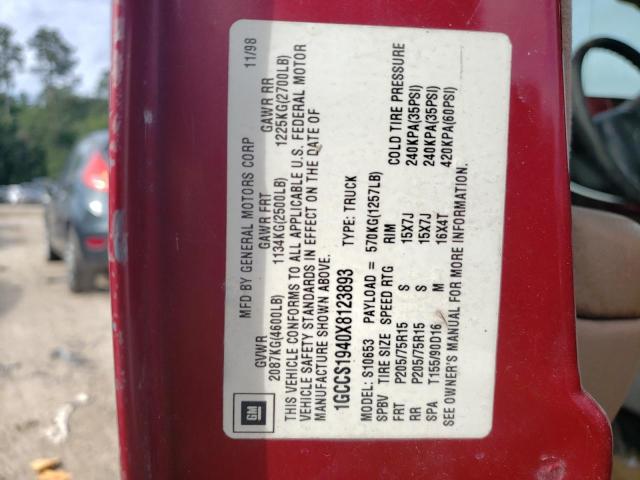 Photo 10 from auction – 1999 CHEVROLET S 10 with VIN 1GCCS1940X8123893