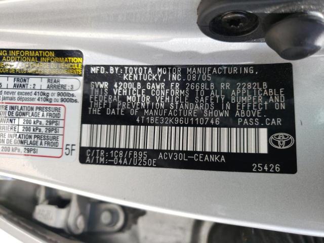 Photo 10 from auction – 2006 TOYOTA CAMRY LE with VIN 4T1BE32K96U110746