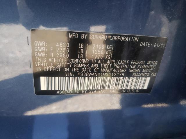Photo 10 from auction – 2021 SUBARU LEGACY LIM with VIN 4S3BWAN64M3012179