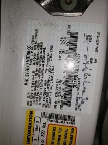 Photo 10 from auction – 2020 FORD FUSION SE with VIN 3FA6P0LU3LR157987
