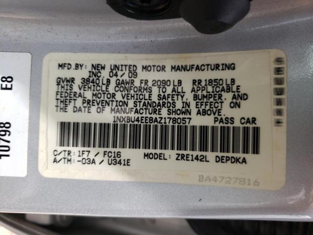 Photo 10 from auction – 2010 TOYOTA COROLLA BA with VIN 1NXBU4EE8AZ178057