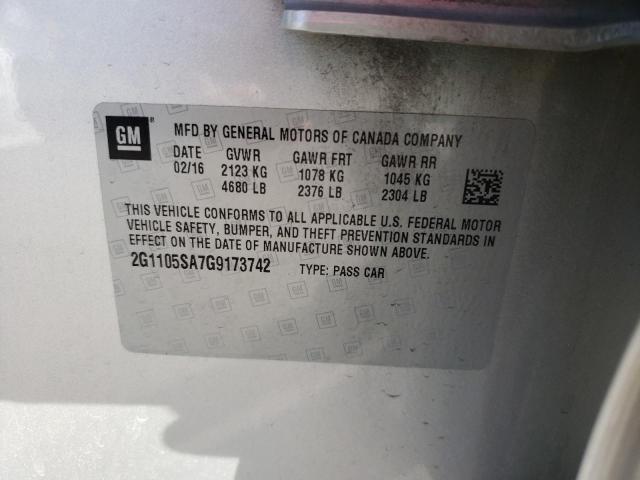 Photo 10 from auction – 2016 CHEVROLET IMPALA LT with VIN 2G1105SA7G9173742