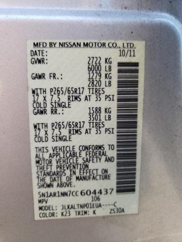 Photo 10 from auction – 2012 NISSAN PATHFINDER with VIN 5N1AR1NN7CC604437
