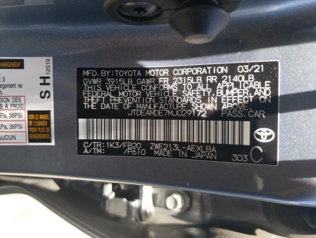 Photo 10 from auction – 2021 TOYOTA COROLLA LE with VIN JTDEAMDE7MJ029172