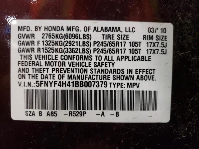 Photo 10 from auction – 2011 HONDA PILOT EX with VIN 5FNYF4H41BB007379