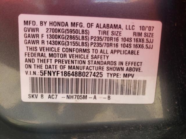 Photo 10 from auction – 2008 HONDA PILOT EXL with VIN 5FNYF18648B027425