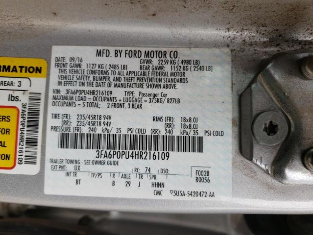 Photo 10 from auction – 2017 FORD FUSION SE with VIN 3FA6P0PU4HR216109