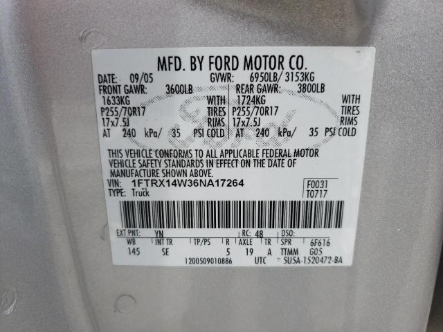 Photo 10 from auction – 2006 FORD F150 with VIN 1FTRX14W36NA17264