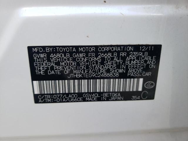 Photo 10 from auction – 2012 LEXUS ES 350 with VIN JTHBK1EG9C2488838