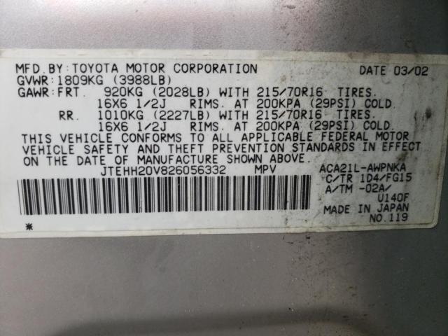 Photo 10 from auction – 2002 TOYOTA RAV4 with VIN JTEHH20V826056332