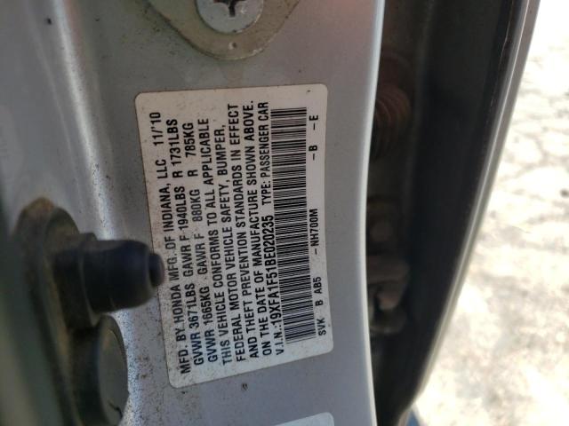 Photo 10 from auction – 2011 HONDA CIVIC LX with VIN 19XFA1F51BE020235