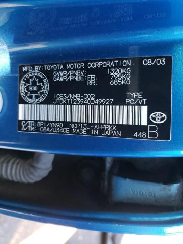 Photo 10 from auction – 2004 TOYOTA ECHO with VIN JTDKT123940049927
