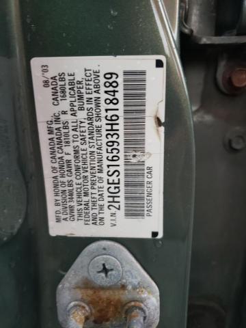 Photo 10 from auction – 2003 HONDA CIVIC with VIN 2HGES16593H618489