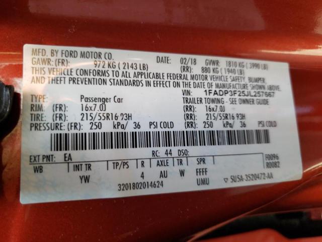 Photo 10 from auction – 2018 FORD FOCUS SE with VIN 1FADP3F25JL257667