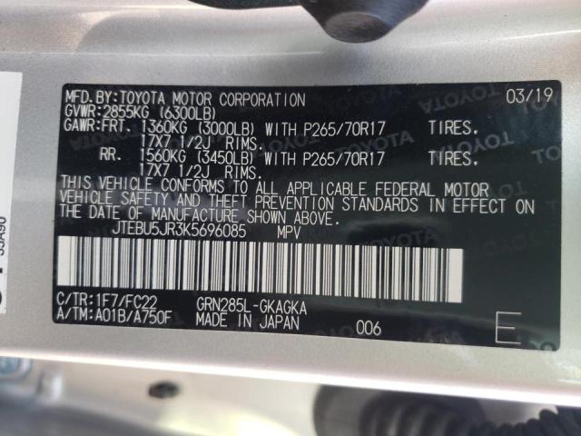 Photo 10 from auction – 2019 TOYOTA 4RUNNER with VIN JTEBU5JR3K5696085