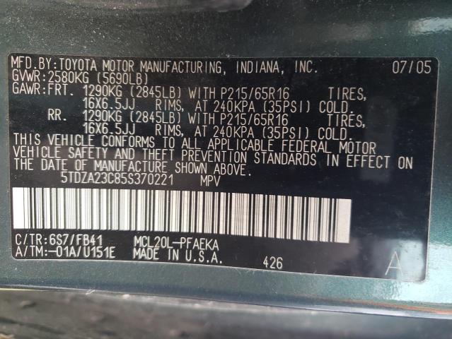 Photo 10 from auction – 2005 TOYOTA SIENNA CE with VIN 5TDZA23C85S370221