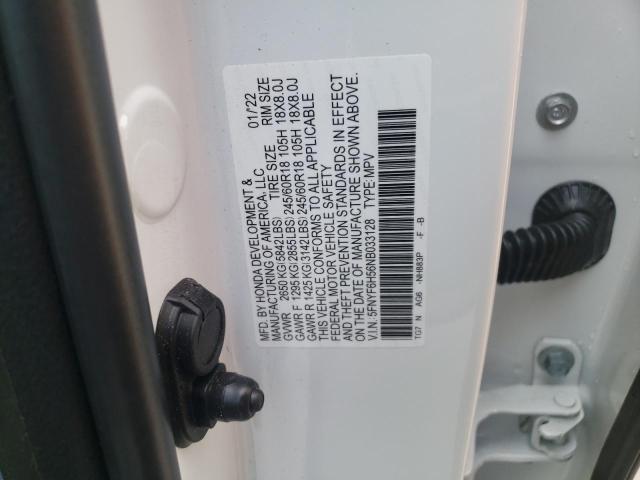 Photo 10 from auction – 2022 HONDA PILOT EXL with VIN 5FNYF6H56NB033128