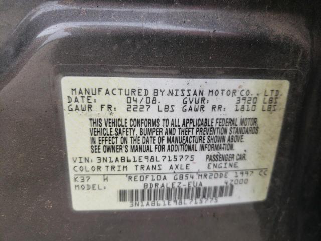 Photo 10 from auction – 2008 NISSAN SENTRA 2.0 with VIN 3N1AB61E98L715775