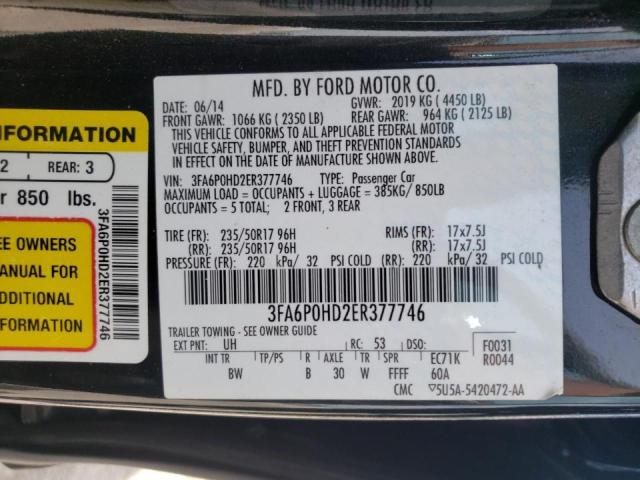 Photo 10 from auction – 2014 FORD FUSION SE with VIN 3FA6P0HD2ER377746