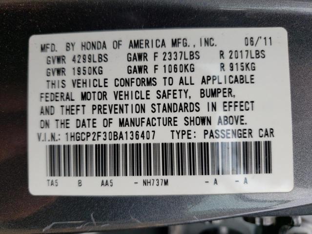 Photo 10 from auction – 2011 HONDA ACCORD LX with VIN 1HGCP2F30BA136407