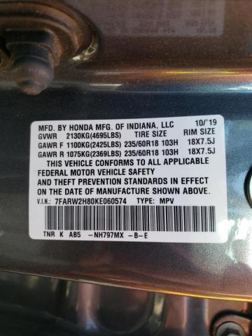 Photo 10 from auction – 2019 HONDA CR-V EXL with VIN 7FARW2H80KE060574