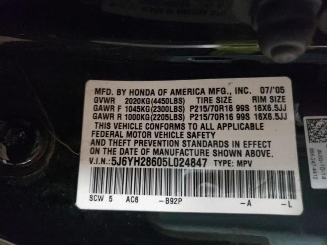 Photo 10 from auction – 2005 HONDA ELEMENT EX with VIN 5J6YH28605L024847