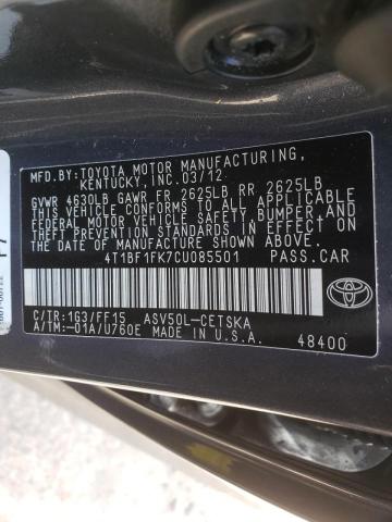 Photo 10 from auction – 2012 TOYOTA CAMRY BASE with VIN 4T1BF1FK7CU085501