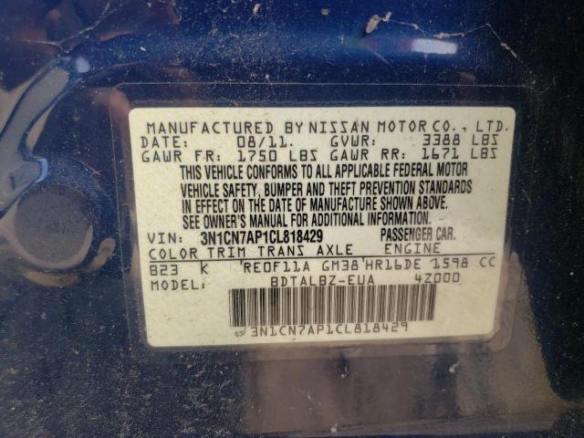 Photo 10 from auction – 2012 NISSAN VERSA S with VIN 3N1CN7AP1CL818429