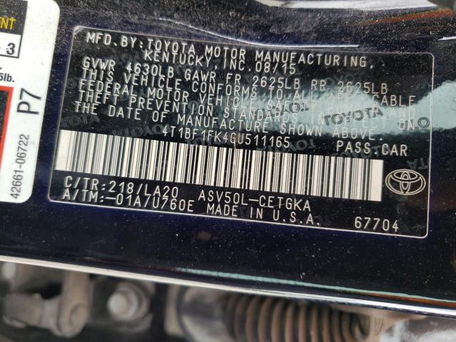 Zdjęcie 10 z aukcji – 2016 TOYOTA CAMRY LE z VIN 4T1BF1FK4GU511165