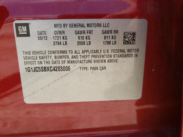 Photo 10 from auction – 2012 CHEVROLET SONIC LT with VIN 1G1JC5SBXC4203006