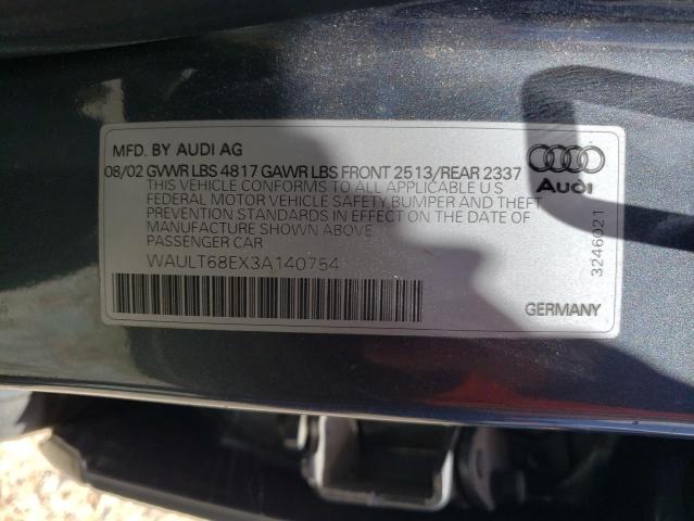 Photo 10 from auction – 2003 AUDI A4 3.0 QUA with VIN WAULT68EX3A140754