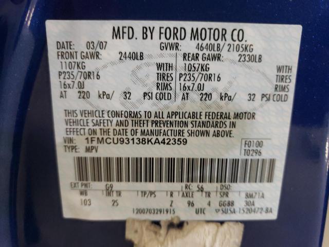 Photo 10 from auction – 2008 FORD ESCAPE XLT with VIN 1FMCU93138KA42359