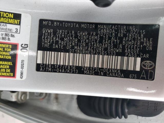 Photo 10 from auction – 2015 TOYOTA COROLLA L with VIN 2T1BURHE0FC365133