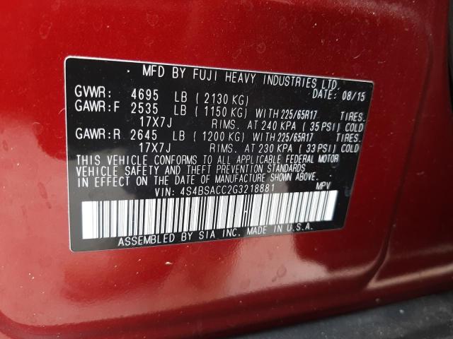 Photo 10 from auction – 2016 SUBARU OUTBACK 2. with VIN 4S4BSACC2G3218881