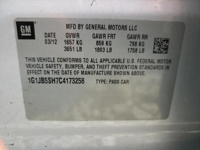 Photo 10 from auction – 2012 CHEVROLET SONIC LS with VIN 1G1JB5SH7C4173258