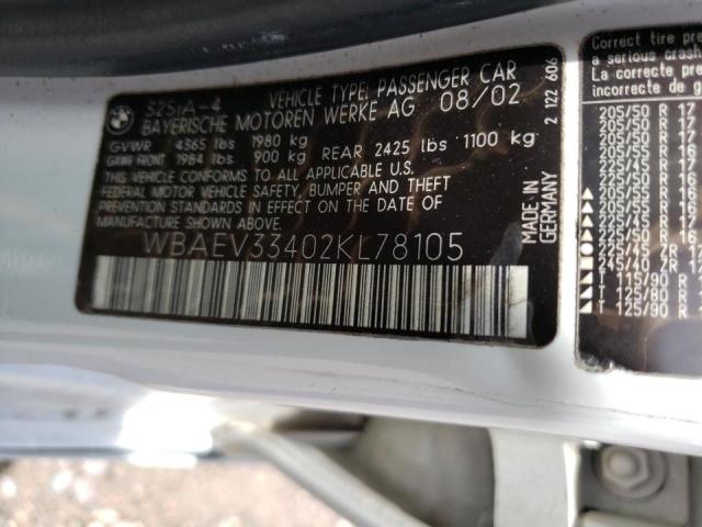 Photo 10 from auction – 2002 BMW 325 I with VIN WBAEV33402KL78105