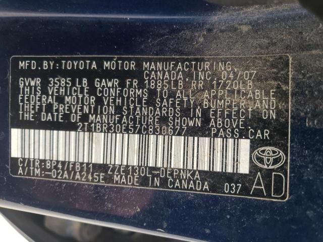 Photo 10 from auction – 2007 TOYOTA COROLLA CE with VIN 2T1BR30E57C830677