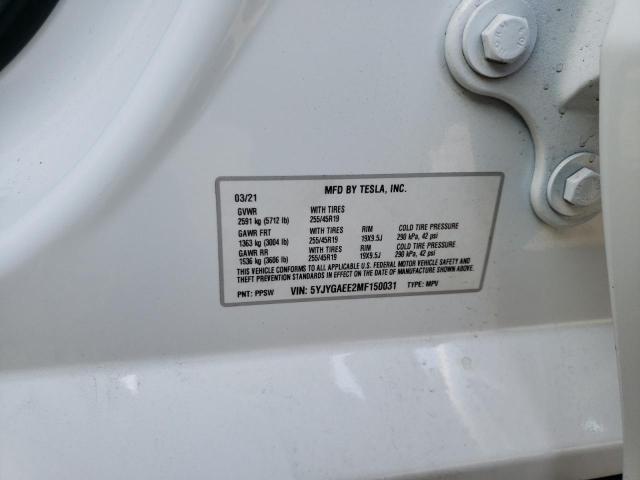 Photo 10 from auction – 2021 TESLA MODEL Y with VIN 5YJYGAEE2MF150031