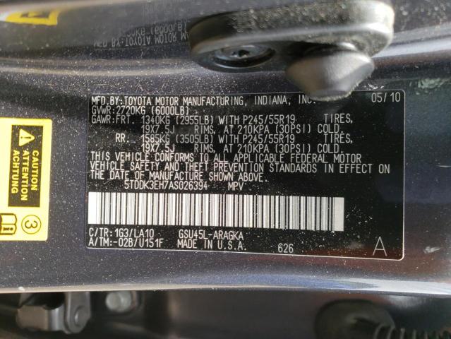 Photo 10 from auction – 2010 TOYOTA HIGHLANDER with VIN 5TDDK3EH7AS026394