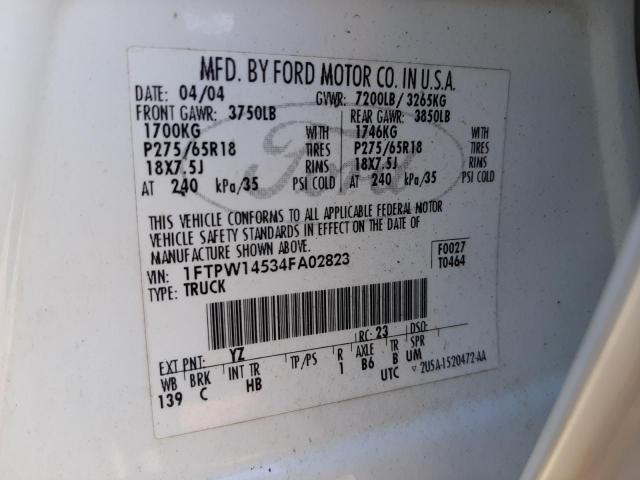 Photo 10 from auction – 2004 FORD F150 SUPER with VIN 1FTPW14534FA02823