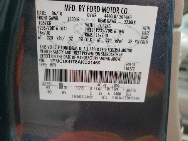 Photo 10 from auction – 2010 FORD ESCAPE XLT with VIN 1FMCU0D78AKD21469