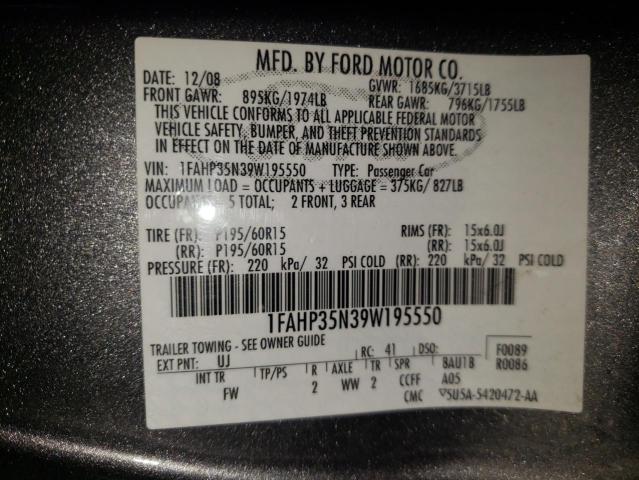 Photo 10 from auction – 2009 FORD FOCUS SE with VIN 1FAHP35N39W195550